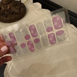 Purple Snowflake & Silver Glitter Nail Wraps Set (16 Wraps)